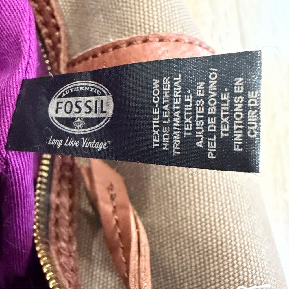 Fossil Erin Canvas and Leather Top Zip Crossbody Handbag Adjustable Pink Brown - Picture 15 of 15